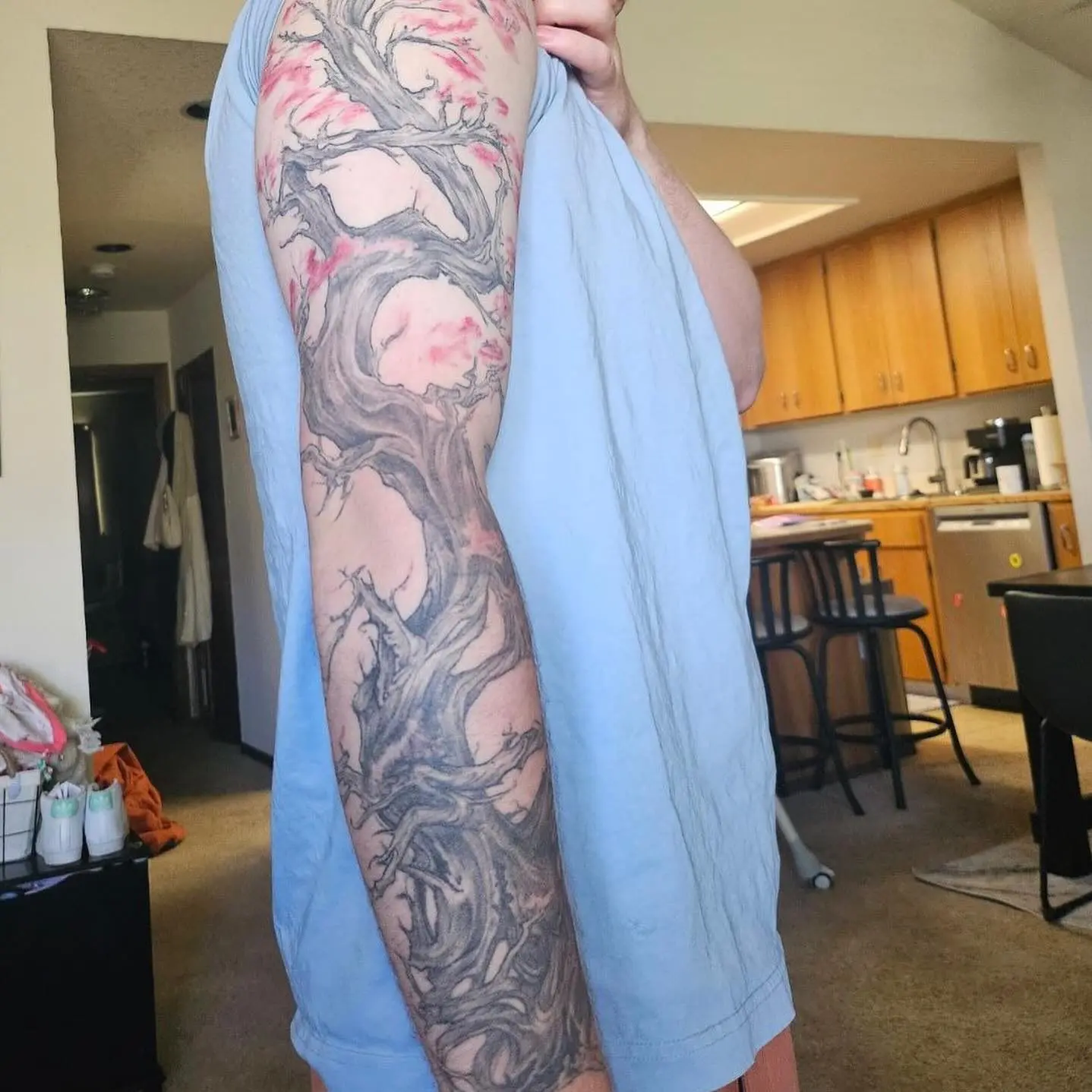 rework tattoo of a bonsai tree full sleeve