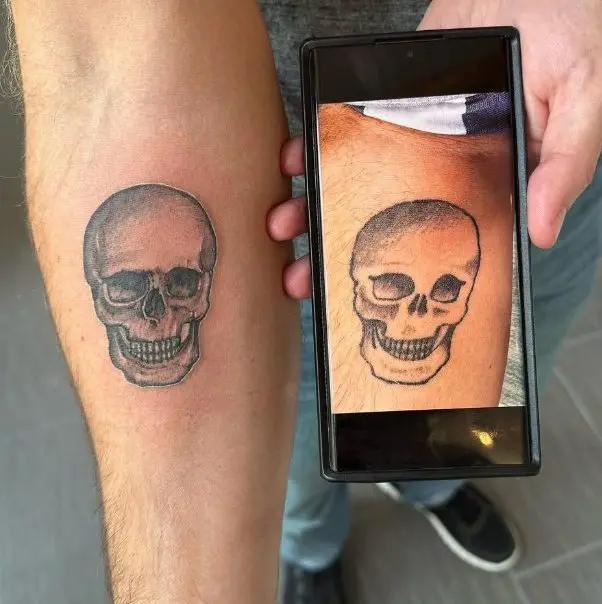 BEFORE and AFTER tattoo cover up skull on forearm