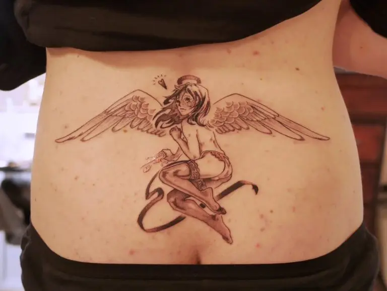 Black and grey angel back piece by Birdy